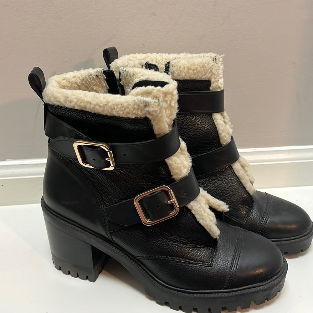 Nine West faux shearling heel bootie